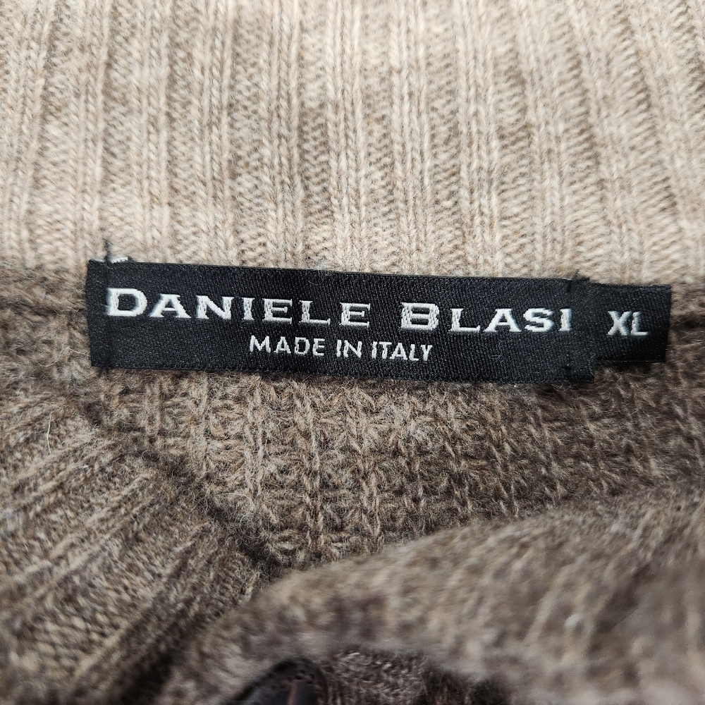 VTG Daniele Blasi Wool Blend Henley Sweater Mens XL Brown Waffle Knit Preppy - Picture 4 of 11